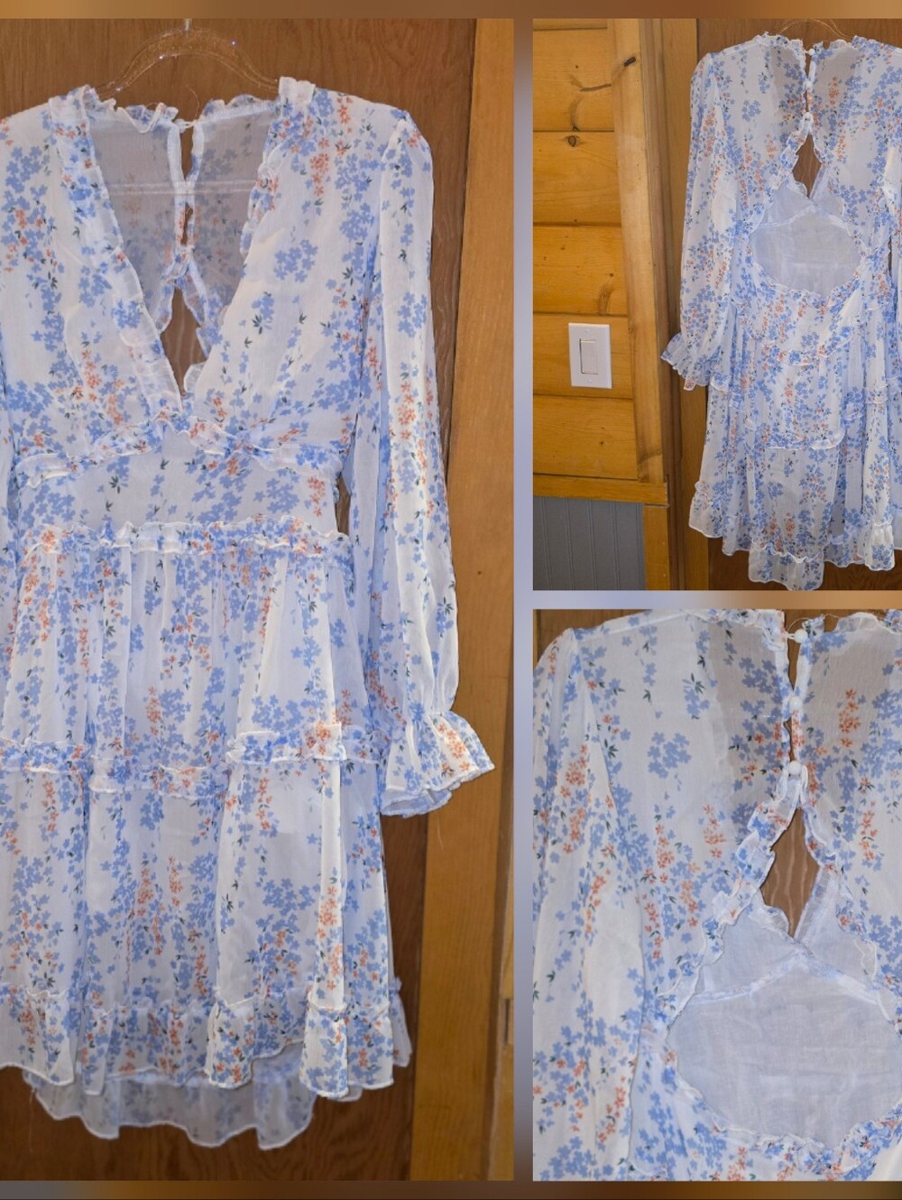 Shein new no tags XL floral cut out back high low longsleeve dress